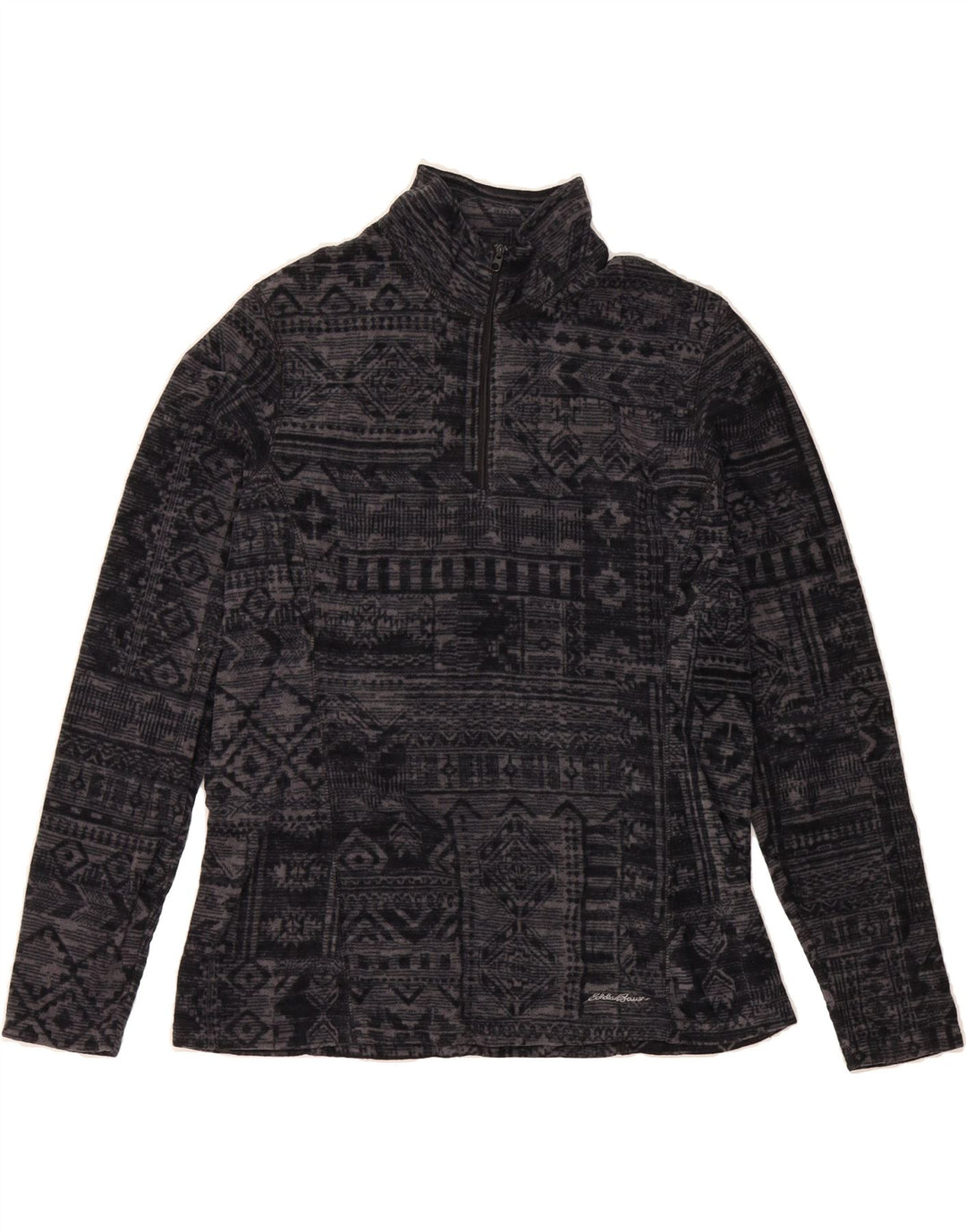 EDDIE BAUER Womens Zip Neck Fleece Jumper UK 14 Medium Grey Fair Isle Vintage Eddie Bauer and Second-Hand Eddie Bauer from Messina Hembry 