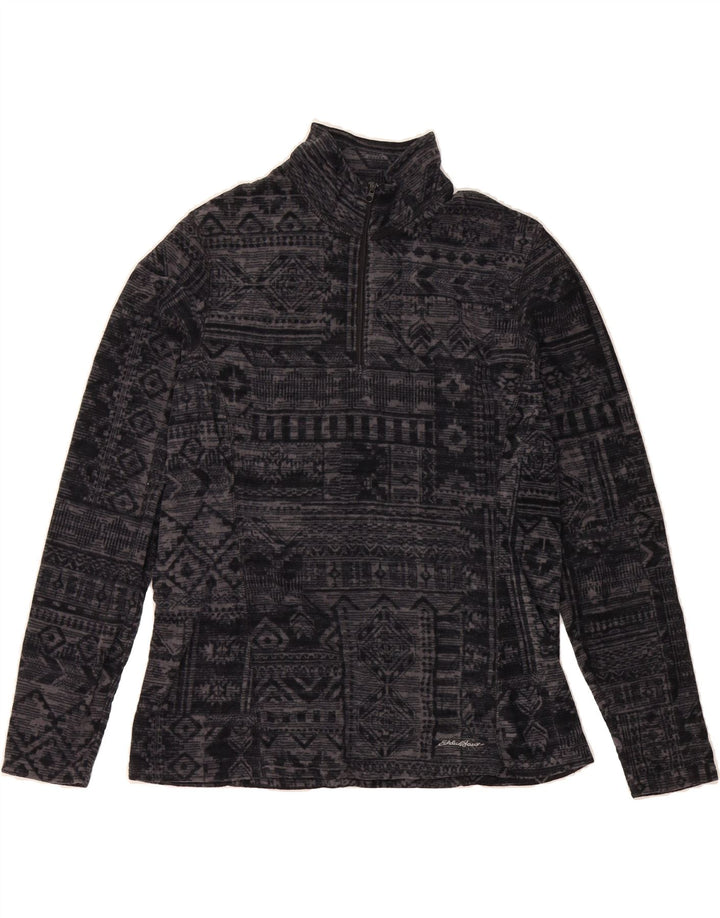 EDDIE BAUER Womens Zip Neck Fleece Jumper UK 14 Medium Grey Fair Isle Vintage Eddie Bauer and Second-Hand Eddie Bauer from Messina Hembry 