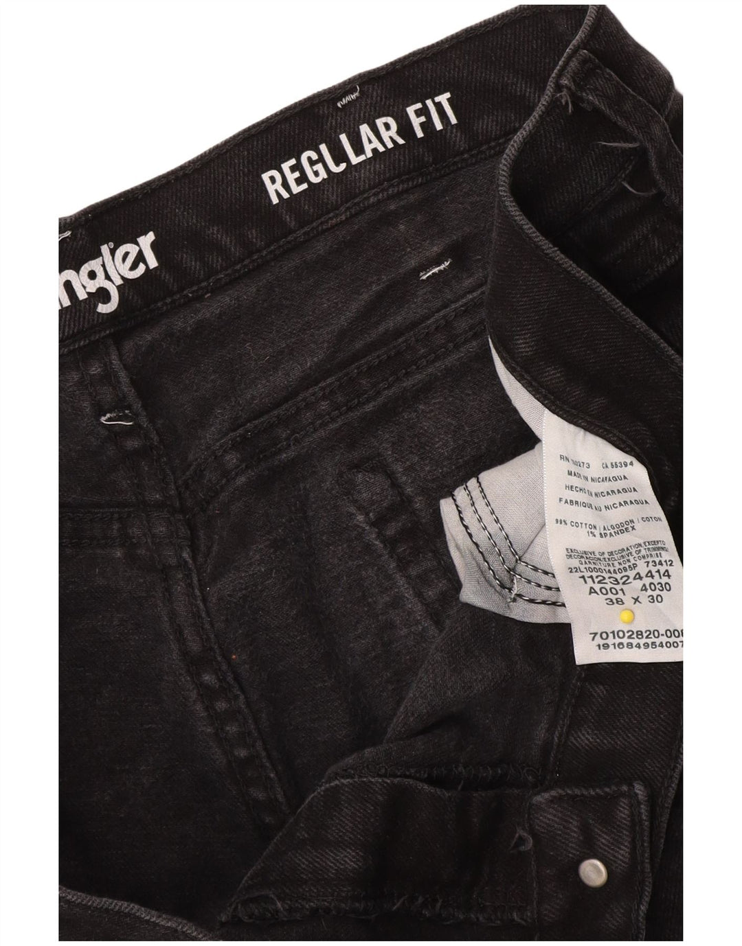 Jeans dritti da uomo Wrangler vestibilità regolare W38 L30 cotone nero