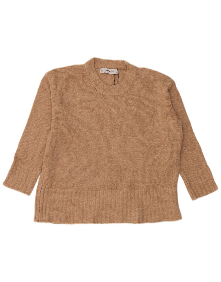Maglione girocollo oversize da donna Zara UK 10 piccolo acrilico beige