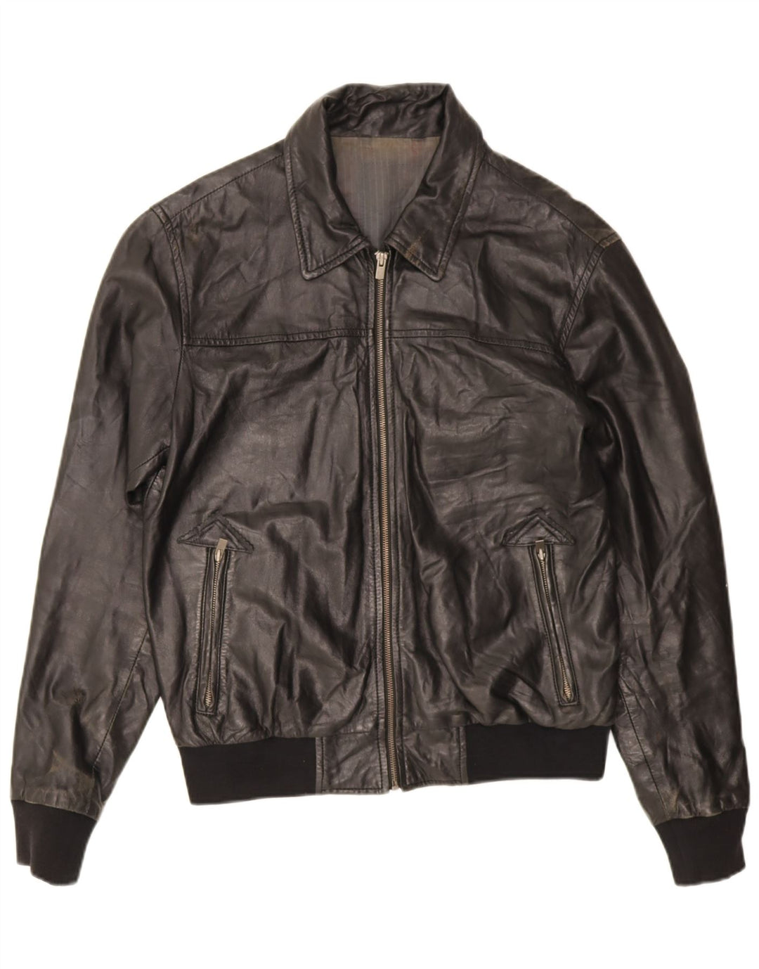 Giacca in pelle vintage da uomo UK 38 in pelle nera media