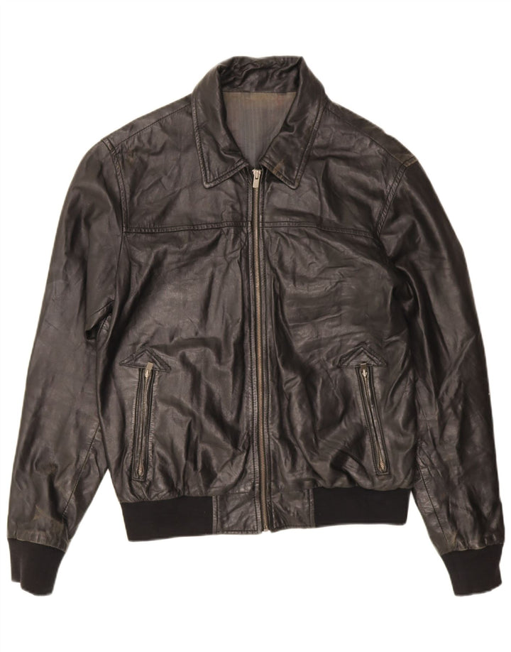 Giacca in pelle vintage da uomo UK 38 in pelle nera media