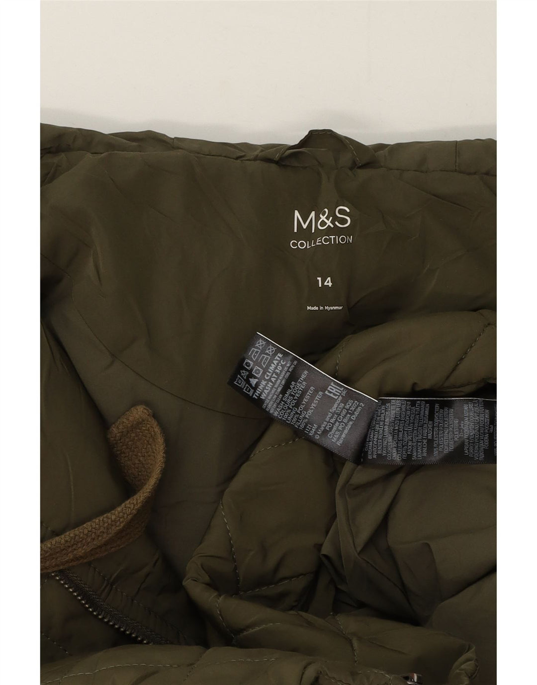 Cappotto trapuntato con cappuccio oversize da donna Marks & Spencer UK 14 grande verde