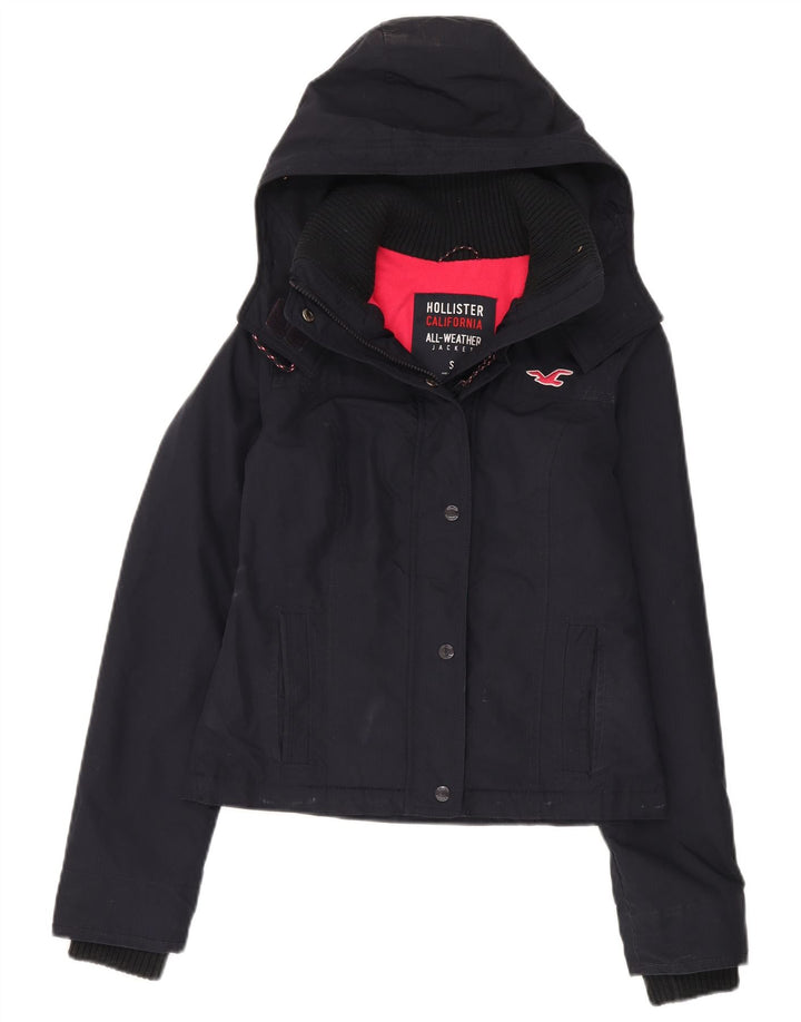 Giacca a vento con cappuccio da donna Hollister UK 10 Small poliestere blu navy