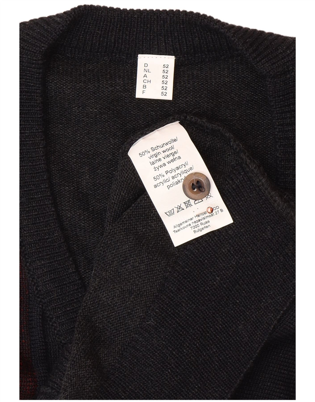 Maglione cardigan senza maniche da uomo VINTAGE IT 52 Large Grey Argyle/Diamond