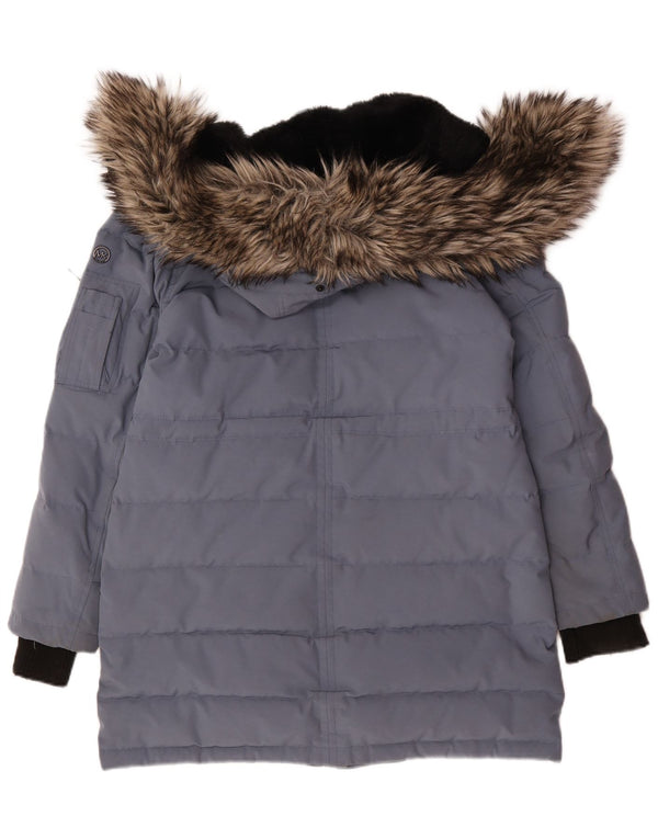 Cappotto imbottito con cappuccio da donna Michael Kors UK 14 Poliestere blu medio