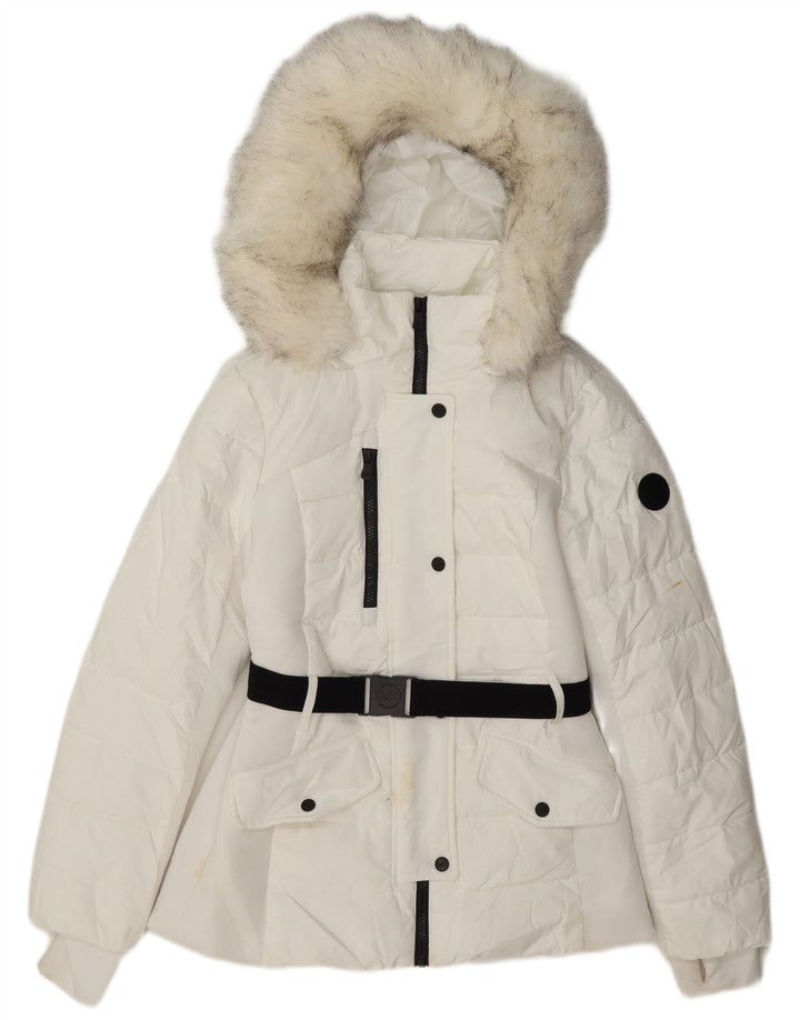 Giacca imbottita con cappuccio da donna Michael Kors UK 10 piccola poliestere bianco