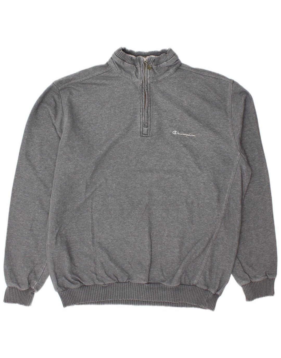 Felpa Champion da uomo con zip e collo, maglione XL, cotone grigio