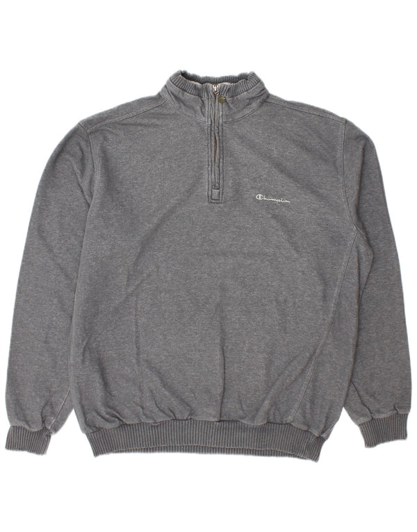 Felpa Champion da uomo con zip e collo, maglione XL, cotone grigio