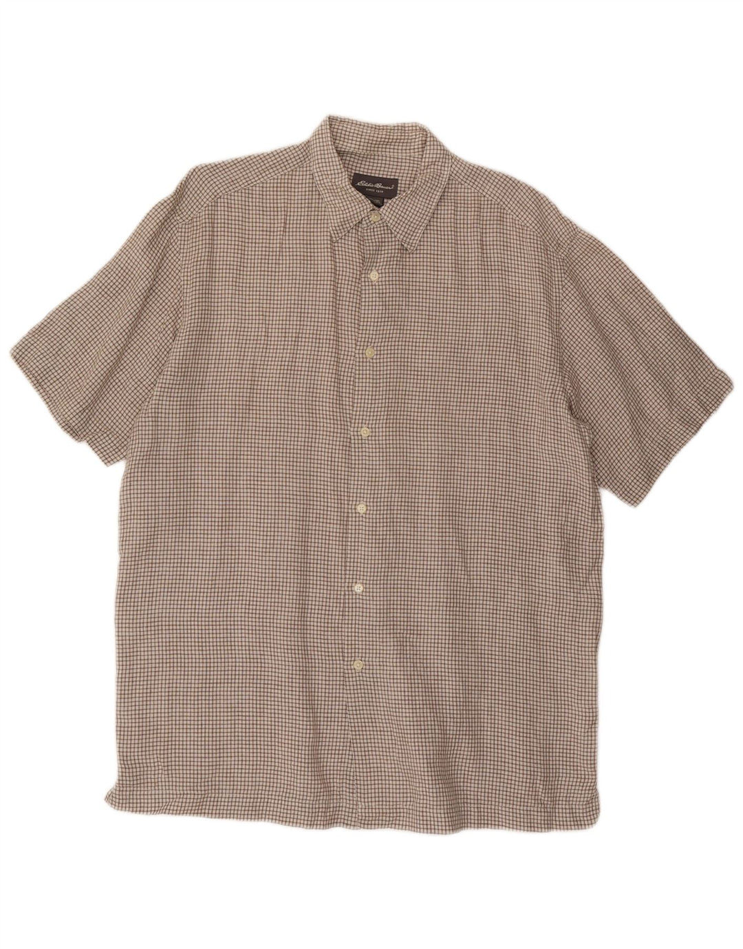 EDDIE BAUER Camicia a maniche corte alta da uomo Lino a quadri marrone grande