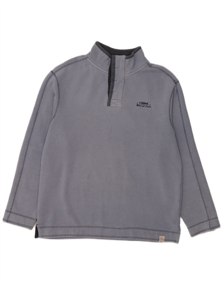 WEIRD FISH Felpa da uomo con collo con zip, maglione grande, cotone blu