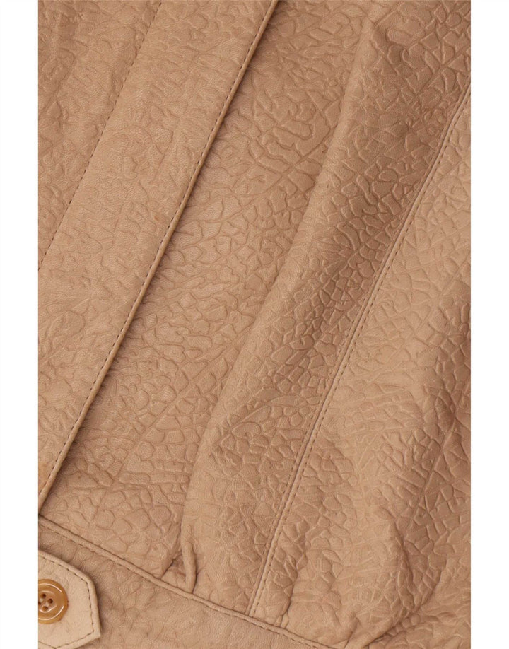 Giacca in pelle oversize da donna vintage EU 36 piccola stampa animalier beige