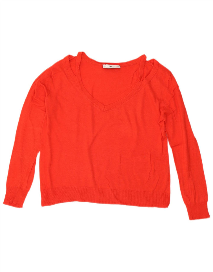 Maglione corto con scollo a V da donna Zara UK 14 rosso medio