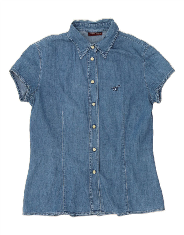 HENRY COTTONS Womens Short Sleeve Denim Shirt IT 44 Medium Blue Vintage Henry Cottons and Second-Hand Henry Cottons from Messina Hembry 