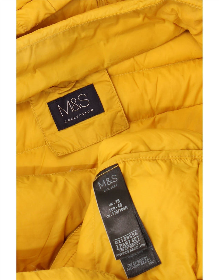 MARKS & SPENCER Cappotto imbottito con cappuccio da donna UK 18 XL Giallo Poliammide