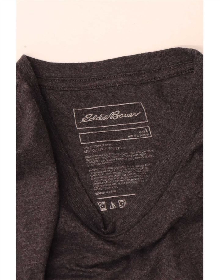 Eddie Bauer Maglietta grafica da uomo a maniche lunghe in cotone chiazzato grigio grande