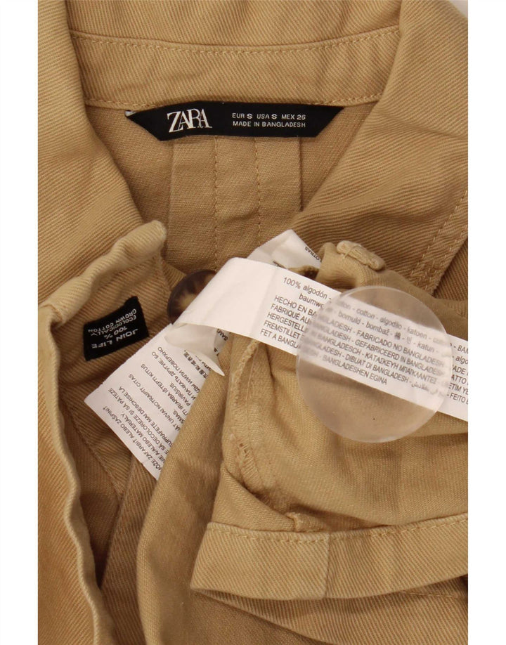 Giacca utilitaria oversize con maniche a 3/4 da donna Zara UK 10 piccola in cotone beige