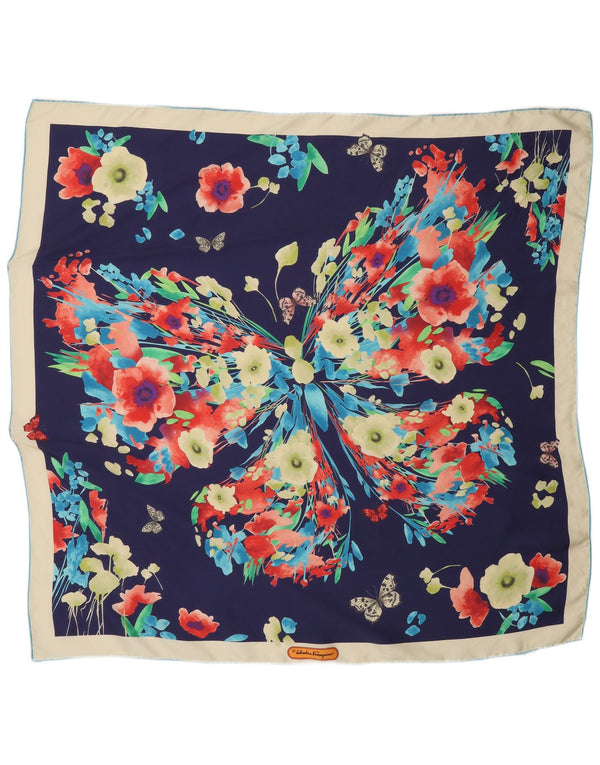 Sciarpa quadrata da donna Salvatore Ferragamo Taglia unica Farfalla floreale blu navy