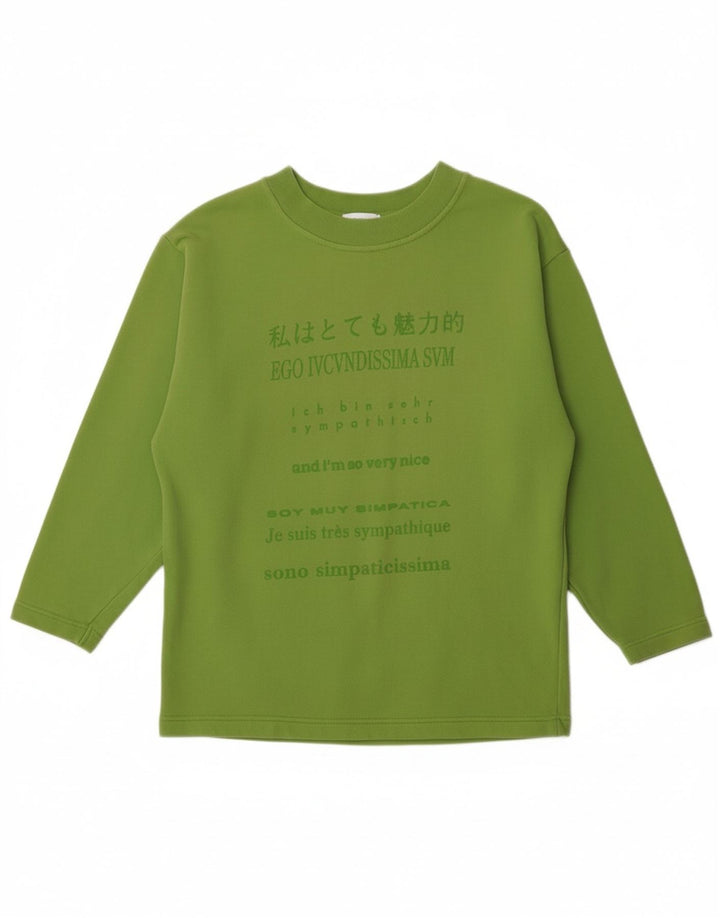 BENETTON Womens Graphic Oversized Sweatshirt Jumper UK 10 Small Green