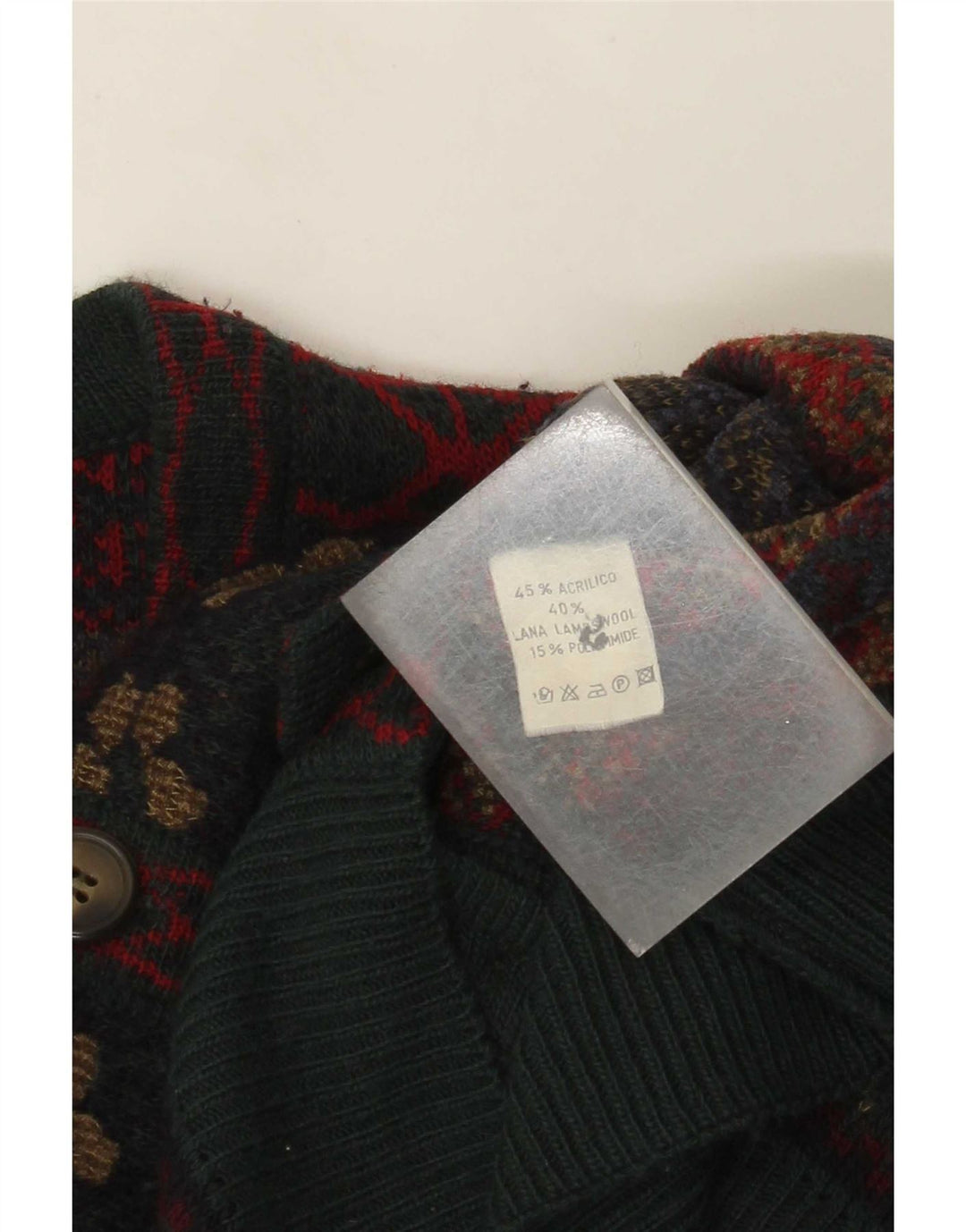 Maglione cardigan vintage da uomo grande acrilico Fair Isle multicolore
