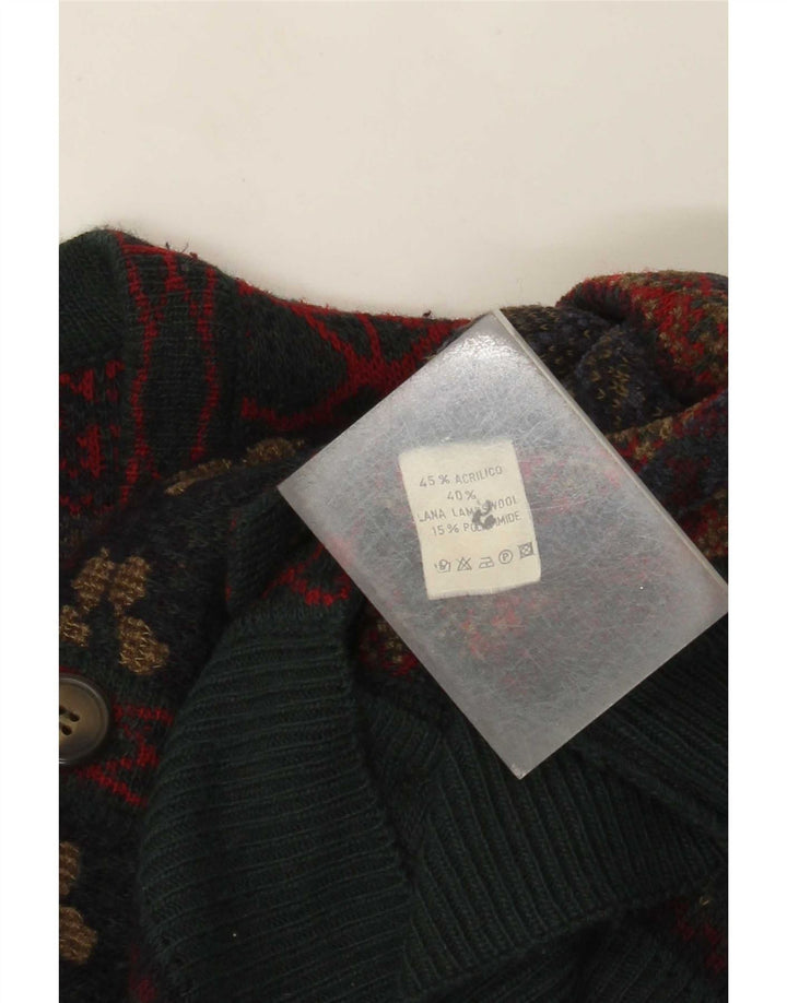 Maglione cardigan vintage da uomo grande acrilico Fair Isle multicolore