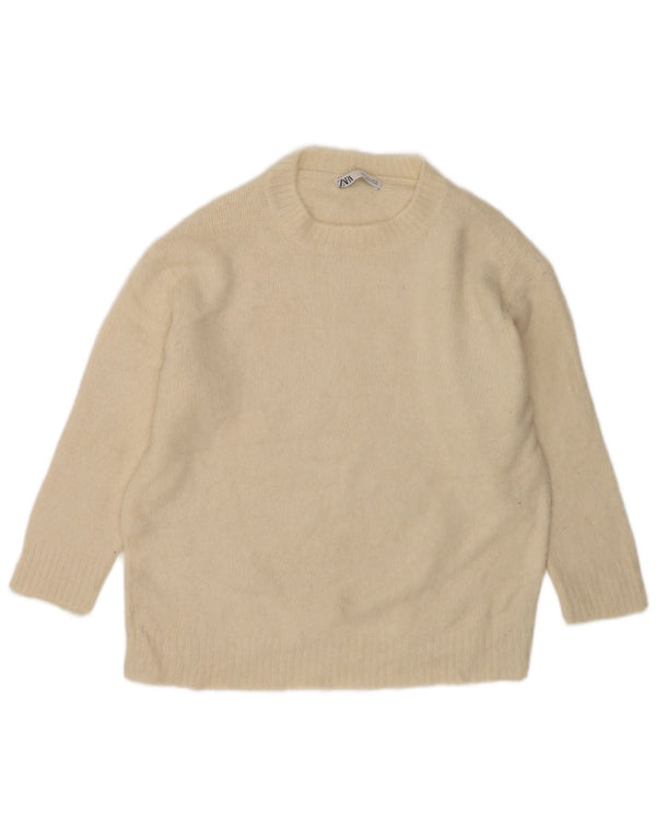 Maglione maglione oversize con scollo a barca da donna Zara UK 10 piccolo bianco sporco