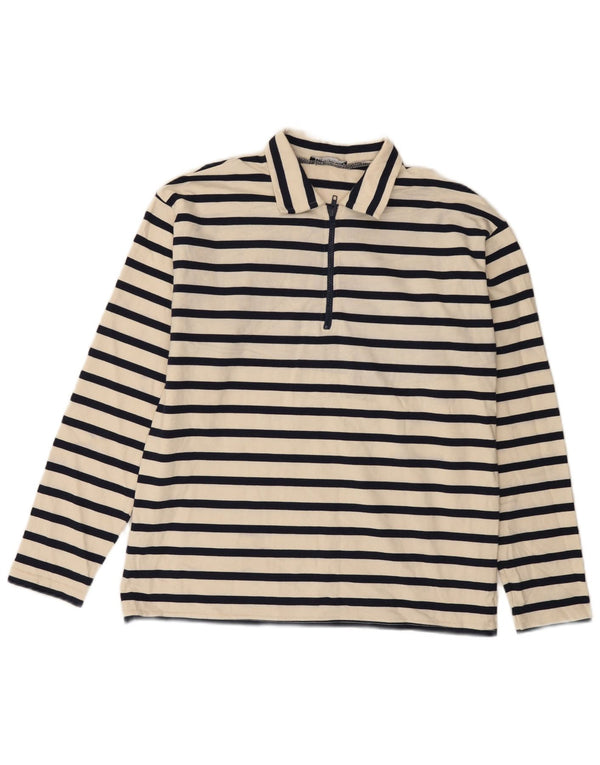 Polo da uomo a maniche lunghe Zara in cotone a righe bianco sporco medio