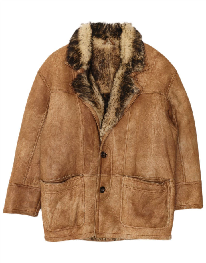 Giacca in shearling da uomo VINTAGE UK 36 Piccolo shearling marrone