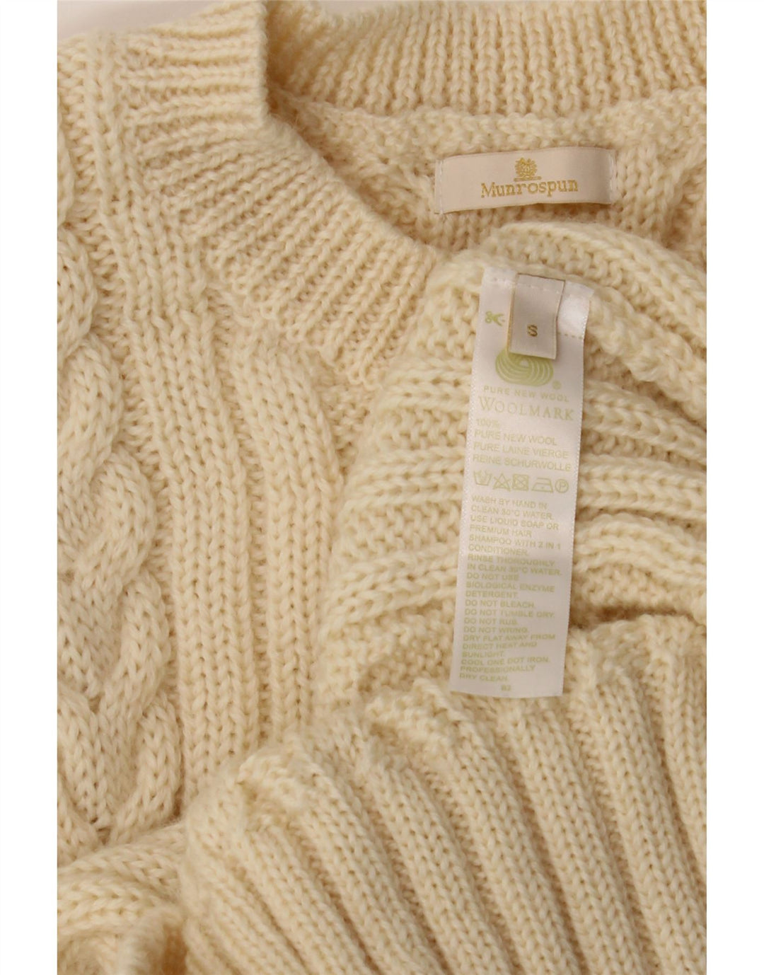 MUNROSPUN Maglione da donna con scollo a barca UK 10 Piccolo lana vergine bianco sporco