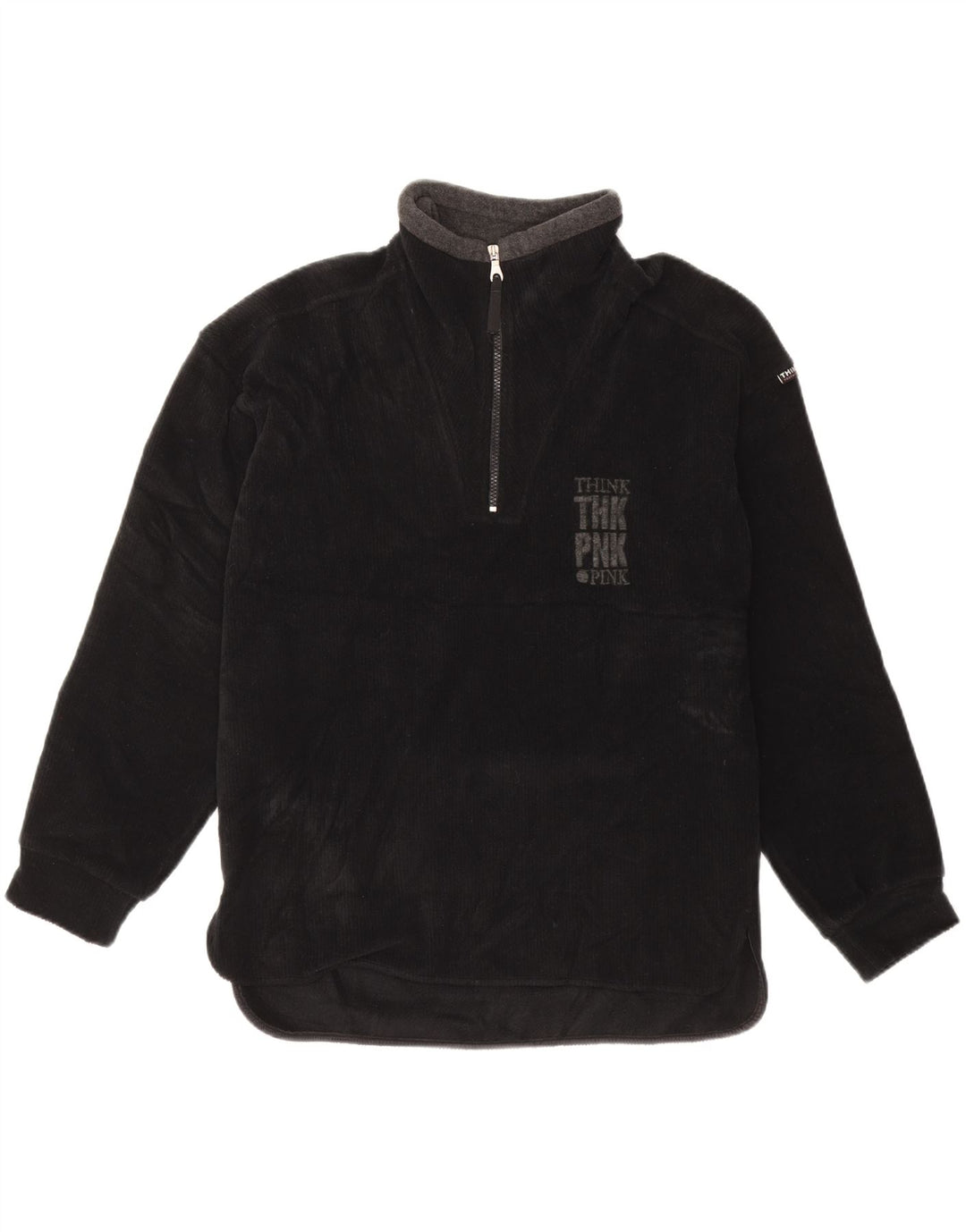 THINK PINK Mens Graphic Zip Neck Jumper Sweater Small Black