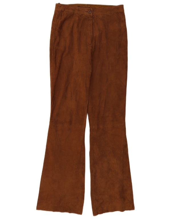 Pantaloni in pelle scamosciata svasata da donna Alba Moda UK 10 piccoli W26 L32 in pelle marrone