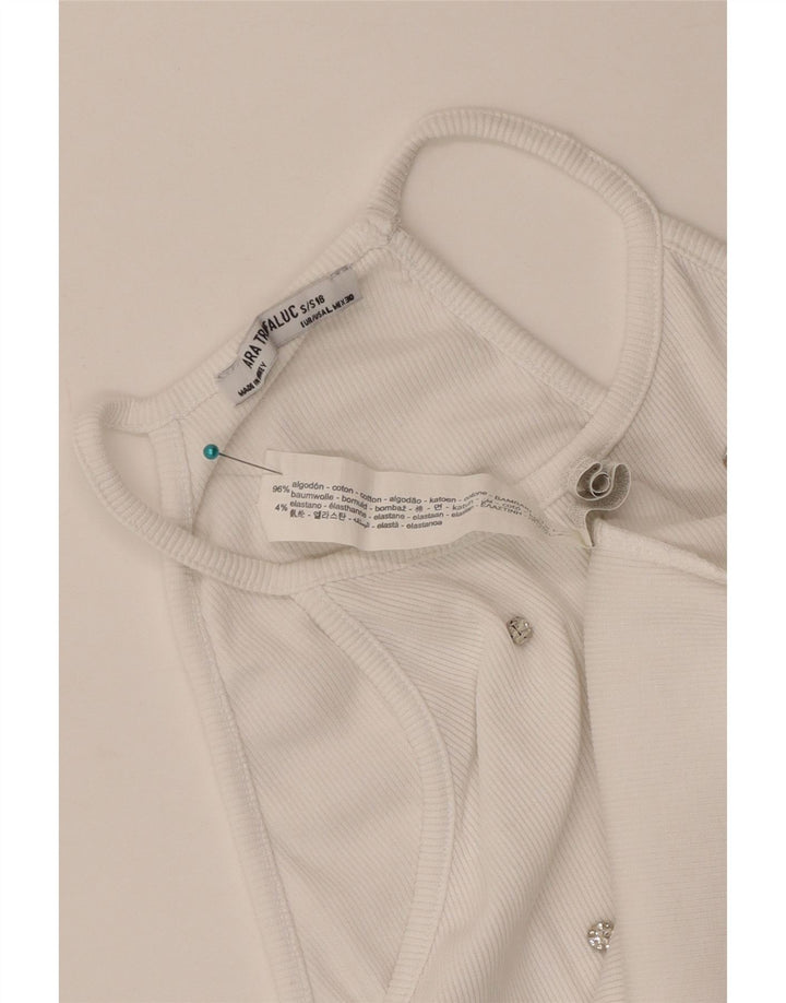 Top corto da donna Zara UK 14 grande cotone maculato bianco