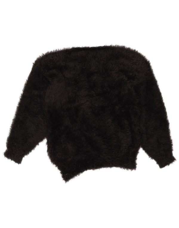 Maglione maglione girocollo da donna VINTAGE UK 14 blocco colore nero medio