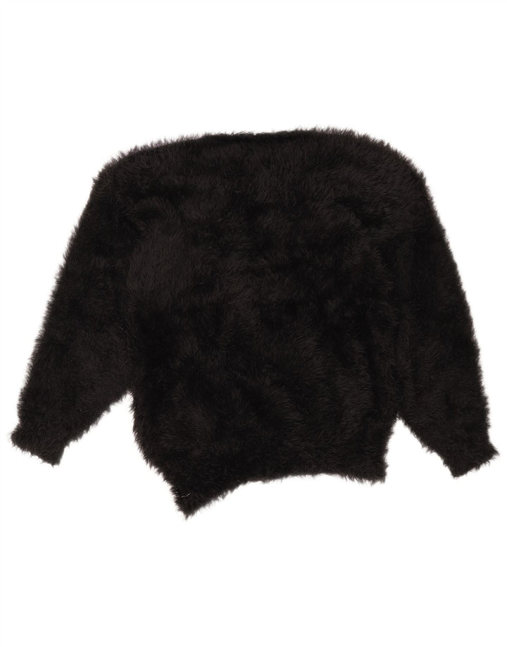 Maglione maglione girocollo da donna VINTAGE UK 14 blocco colore nero medio