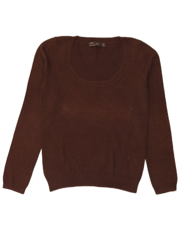Maglione maglione con scollo a barca da donna Zara UK 14 grande cotone marrone