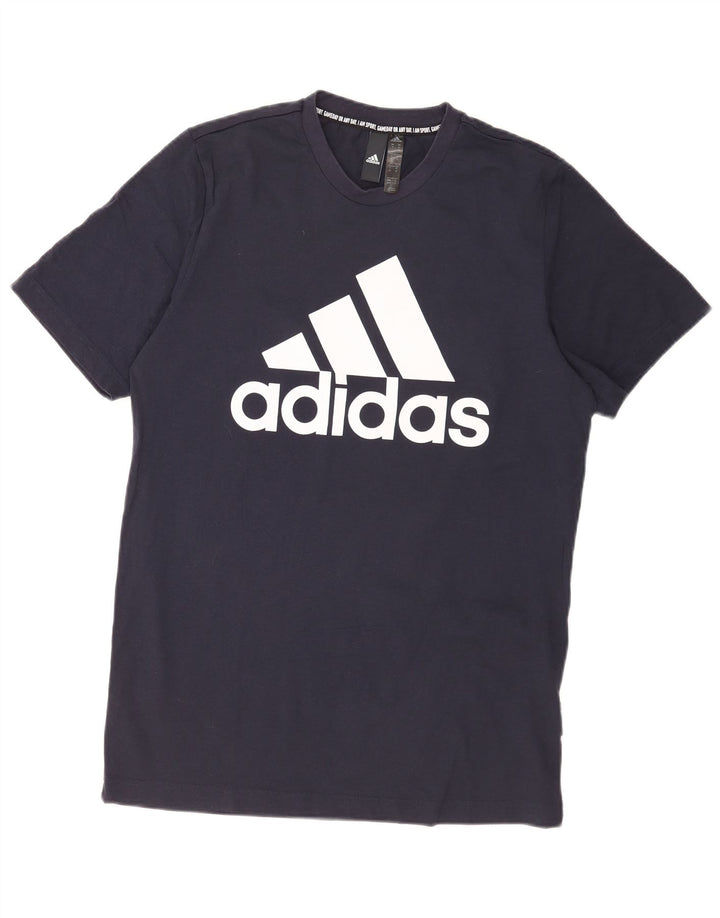 T-shirt grafica da uomo Adidas Top in cotone blu navy medio