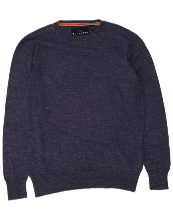 SUPERDRY Mens Crew Neck Jumper Sweater Large Navy Blue Cotton
