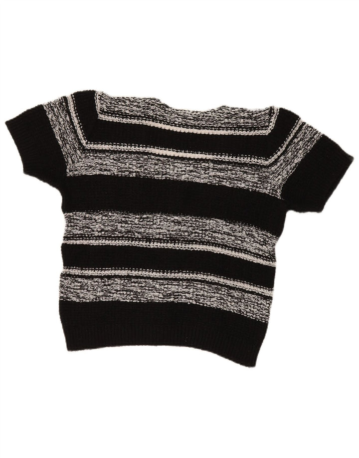 Wit Boy Womens Short Sleeve Cardigan Sweater UK 12 Medium Black Striped