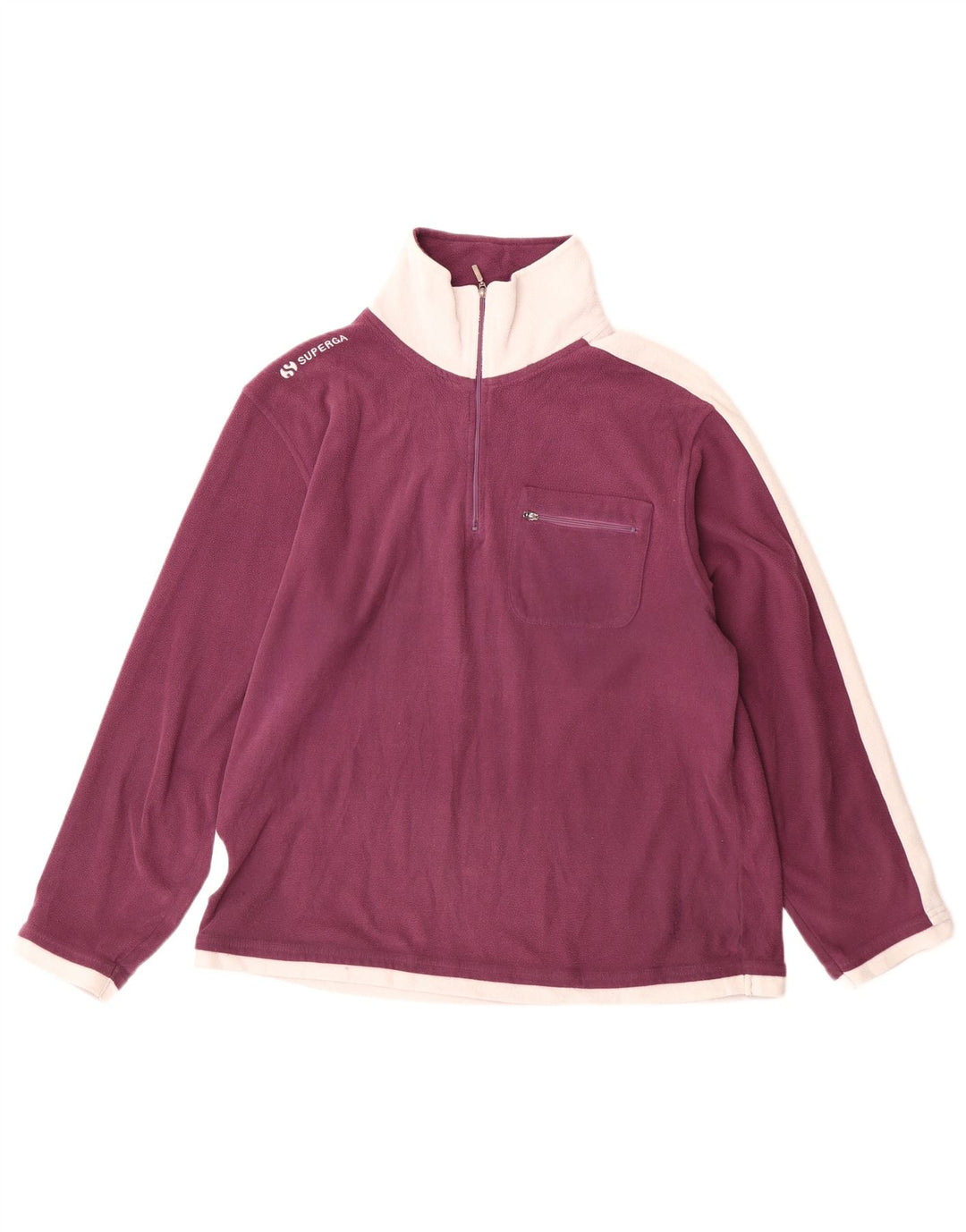 Maglione in pile da uomo Superga con zip e collo color block bordeaux medio