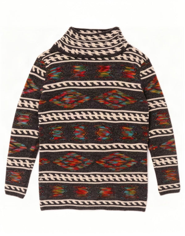 Maglione cardigan avvolgente da donna vintage UK 16 Grande acrilico geometrico grigio