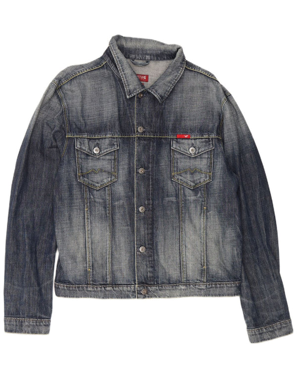 MUSTANG Mens Denim Jacket UK 44 XL Blue Cotton