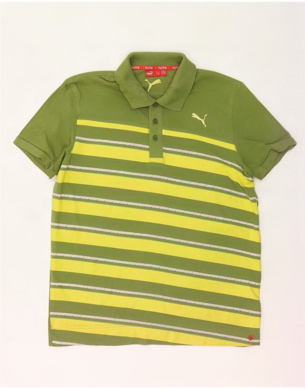 Polo da uomo Puma piccola in cotone a righe verdi