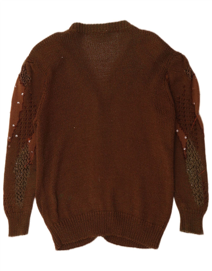Maglione cardigan con motivo astratto da donna vintage UK 14 Marrone medio