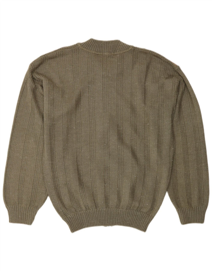 Maglione cardigan da uomo vintage acrilico color block color kaki medio