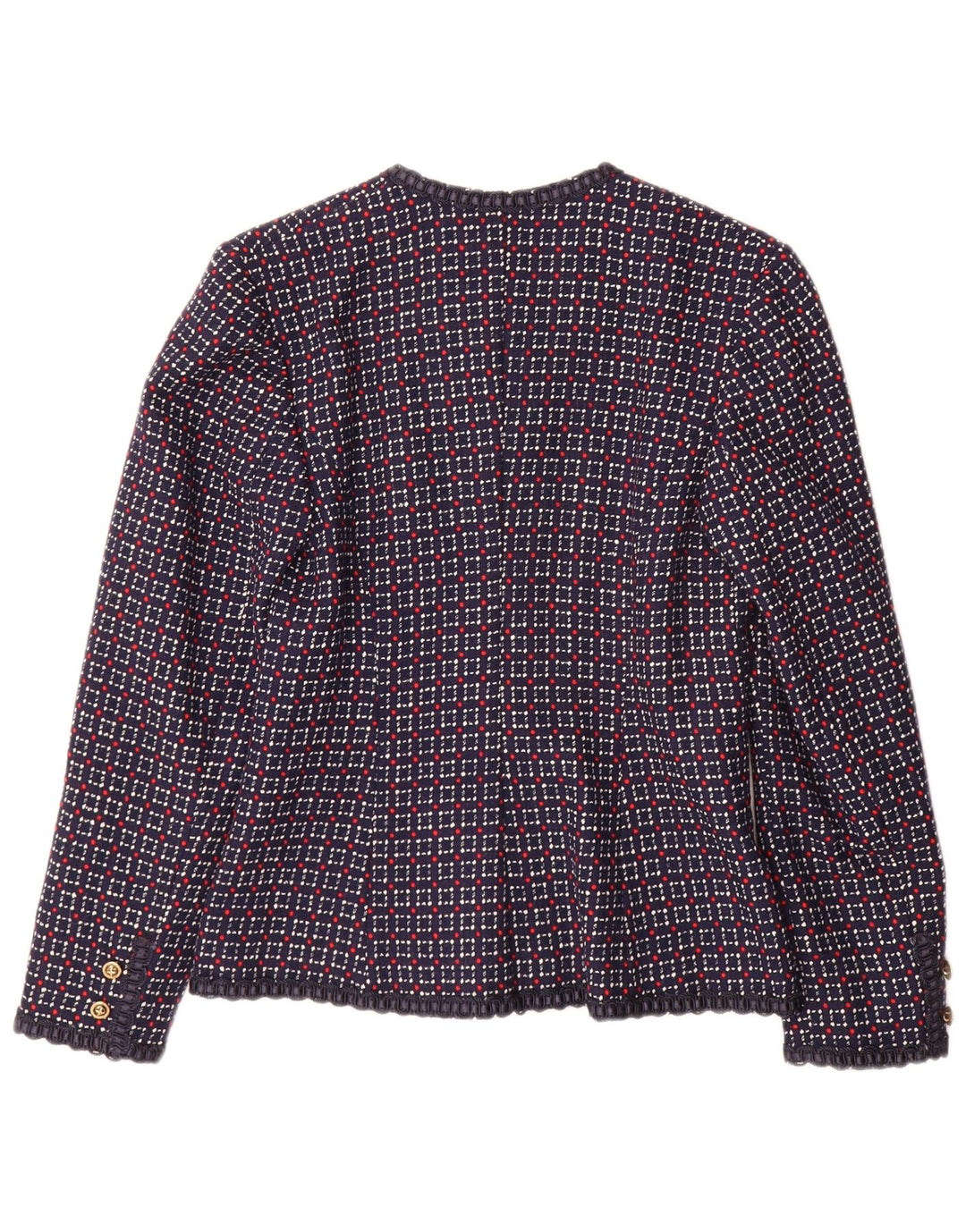Giacca blazer vintage da donna a 5 bottoni UK 10 piccolo check blu navy