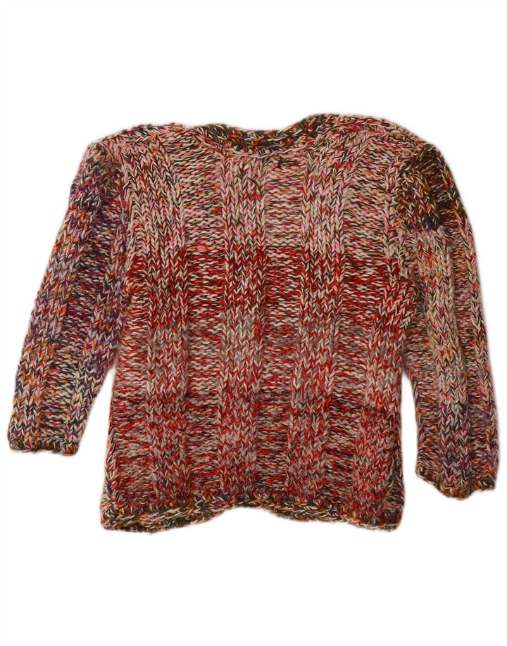 Maglione cardigan con maniche a 3/4 da donna vintage UK 12 medio multicolore