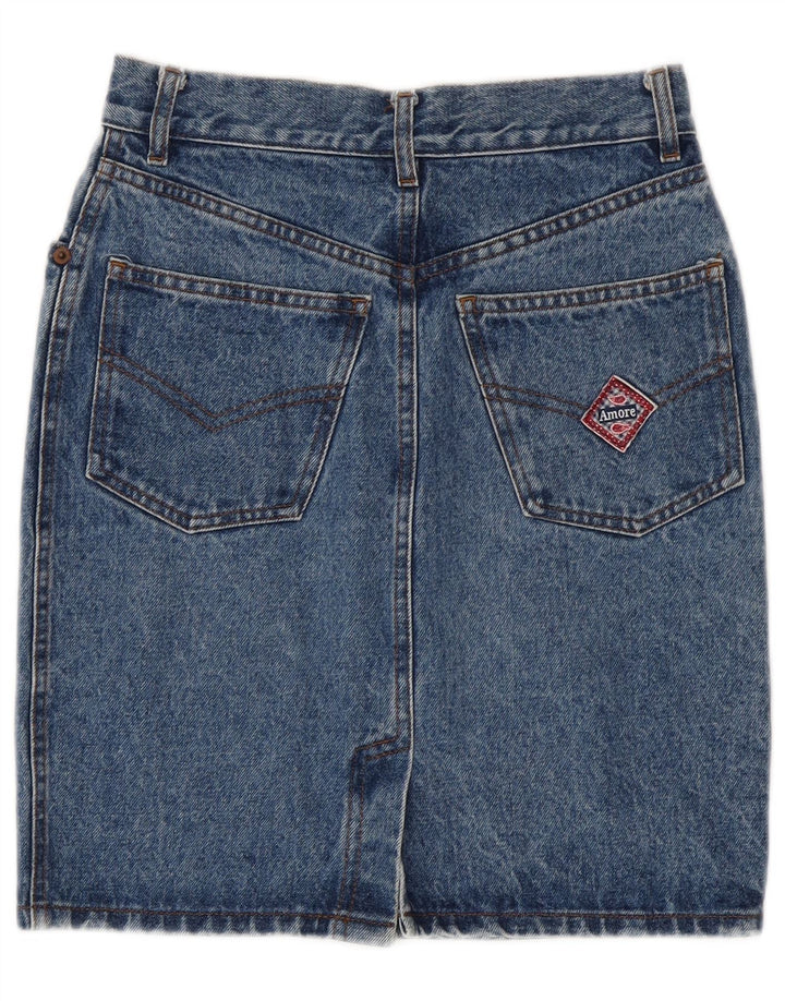 Gonna di jeans vintage da donna W26 piccola in cotone blu