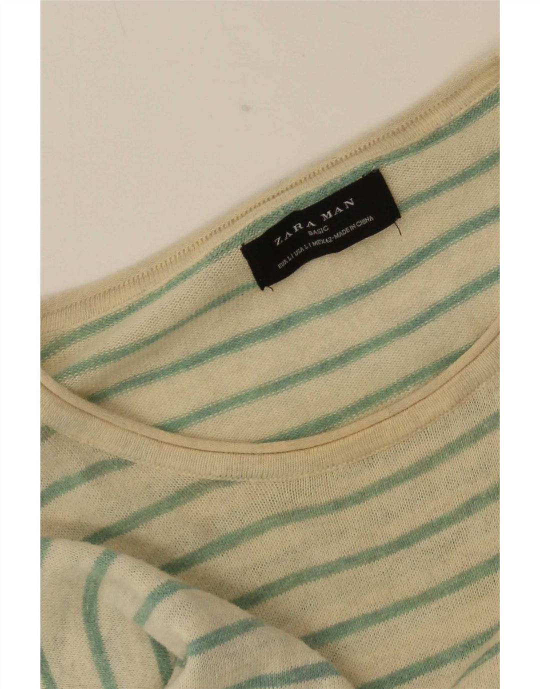 Zara Top da uomo a maniche lunghe a righe larghe bianco sporco