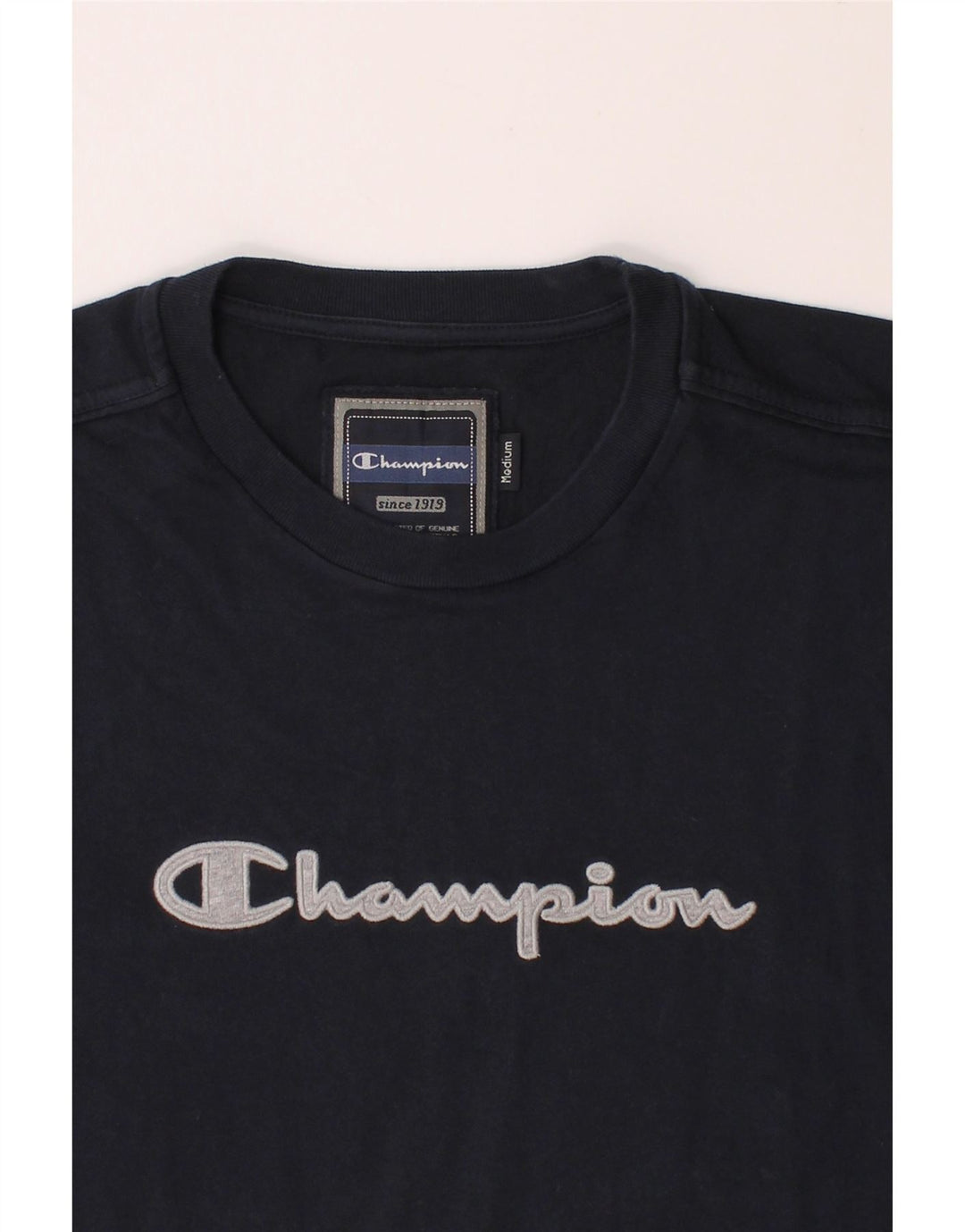 CHAMPION Mens Graphic T-Shirt Top Medium Navy Blue Cotton Vintage Champion and Second-Hand Champion from Messina Hembry 