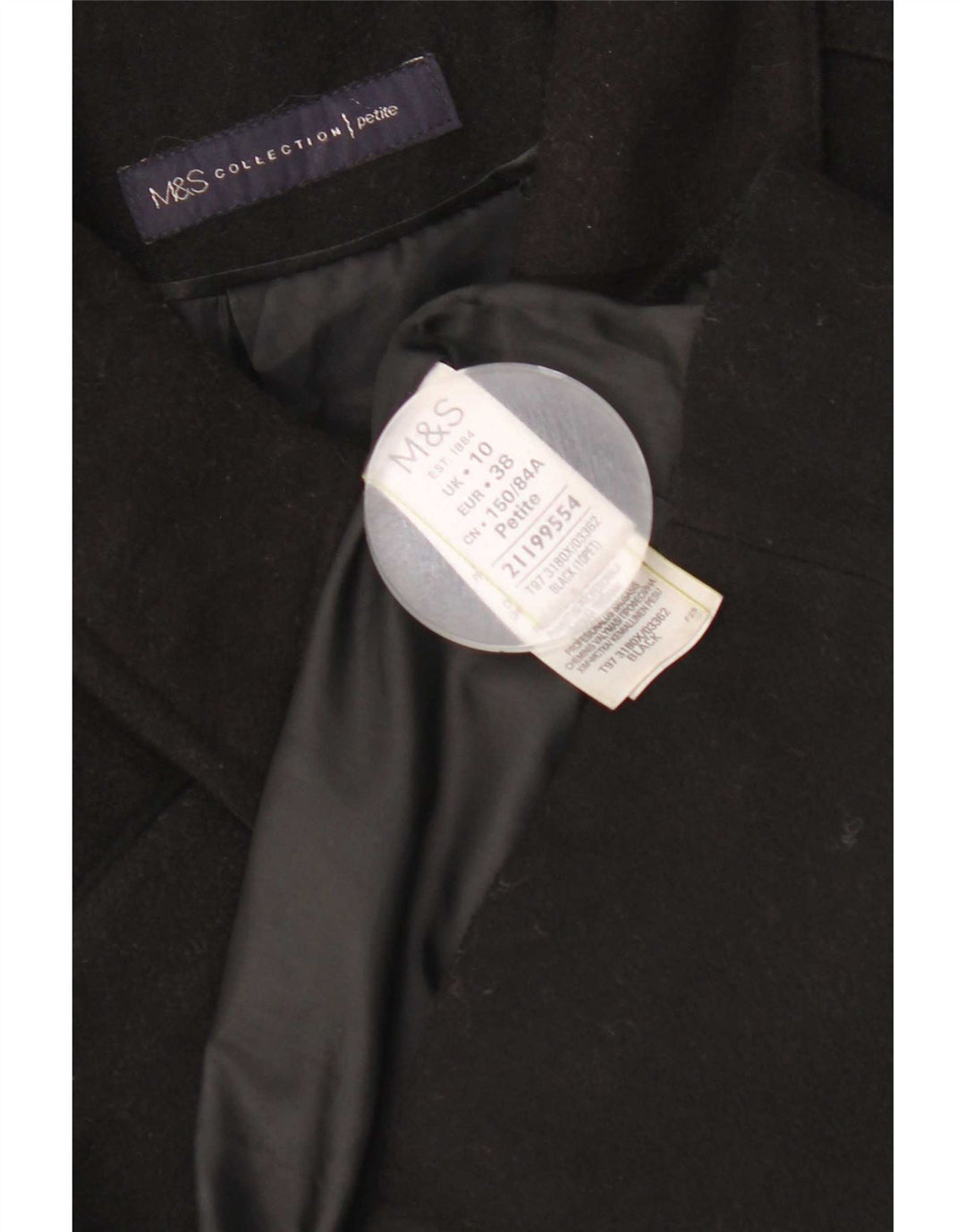 Cappotto Marks & Spencer da donna vestibilità regolare UK 10 piccolo poliestere nero